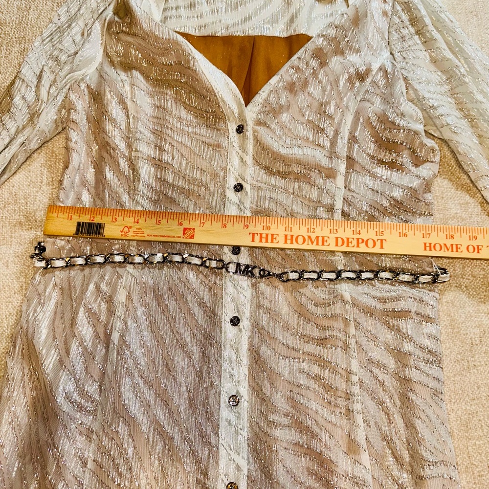 ✨ Michael Michael Kors Metallic Shimmer Midi Dress Chain Waist L - Picture 8 of 16
